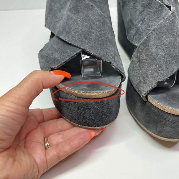 Pedro Garcia Gray Wedge platform Suede sling back sandals Size EU38.5 / 8US - Picture 5 of 11